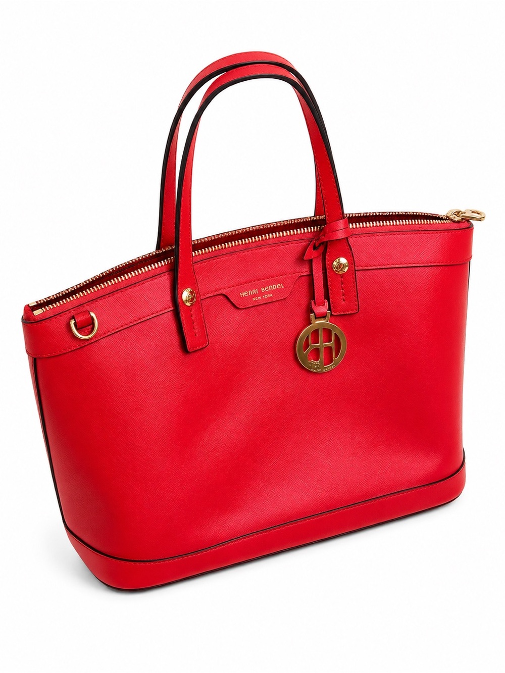 Henri Bendel West 57th Large Red Saffiano Leather Tote Bag Gold Hardware